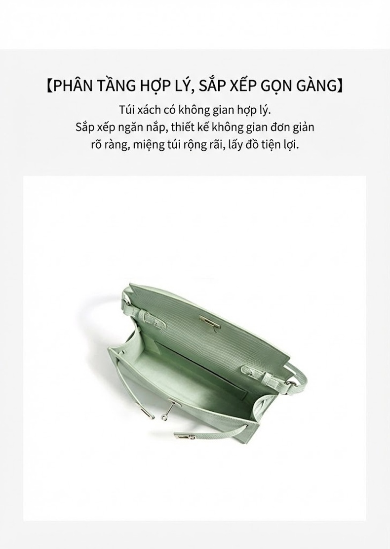 Túi Kẹp Nách Nữ Da Thật Vân Cá Sấu Phong Cách Âu Mỹ Cao Cấp Màu Xanh Mint, Kem, Nâu chi tiết 10