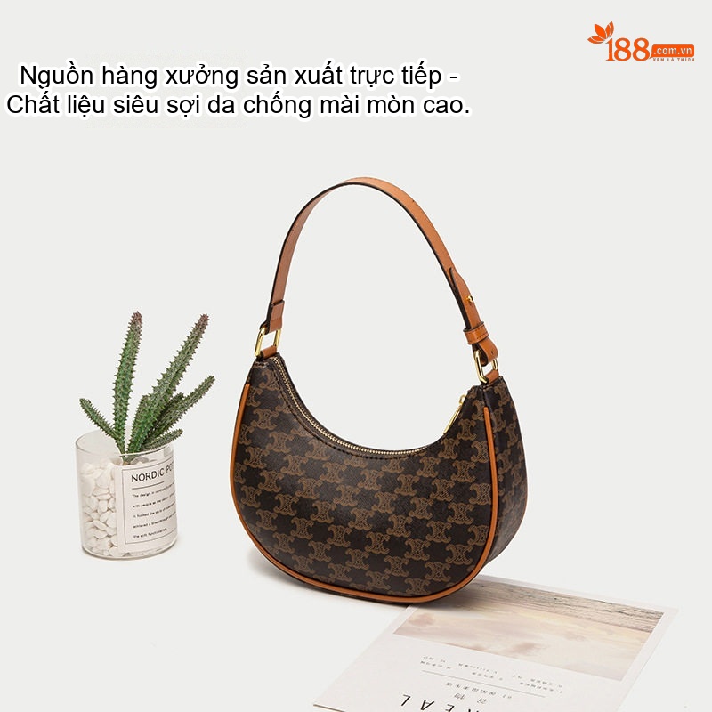 Túi Kẹp Nách Nữ Hình Trăng Khuyết Họa Tiết Thời Trang