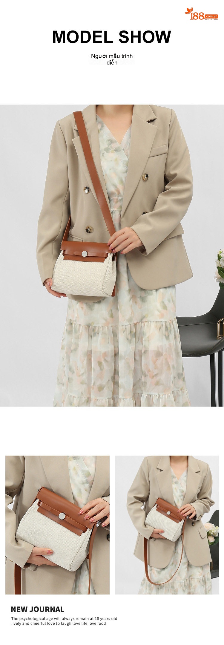Túi Kẹp Nách Nữ Vải Canvas Mini Herbag Đeo Chéo Màu Trắng Kem, Nâu, Đen chi tiết 4