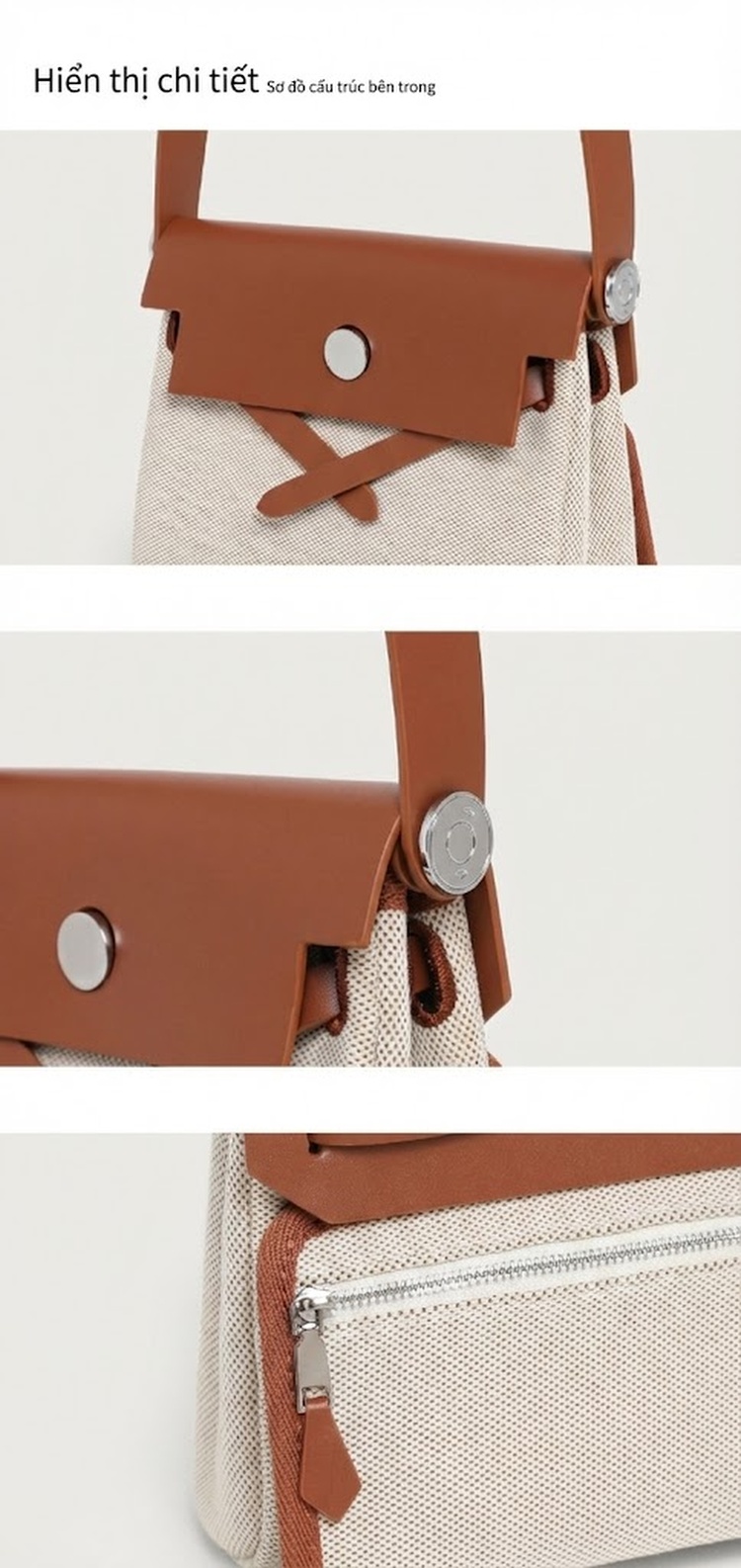 Túi Kẹp Nách Nữ Vải Canvas Mini Herbag Đeo Chéo Màu Trắng Kem, Nâu, Đen chi tiết 14