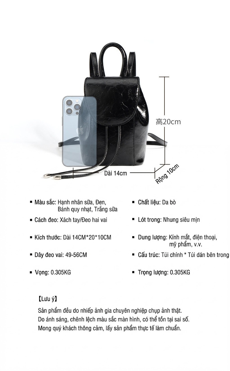 Túi Mini Xách Tay/Đeo Chéo/Đeo Vai Da Bóng Phong Cách Retro Màu Đen chi tiết 4