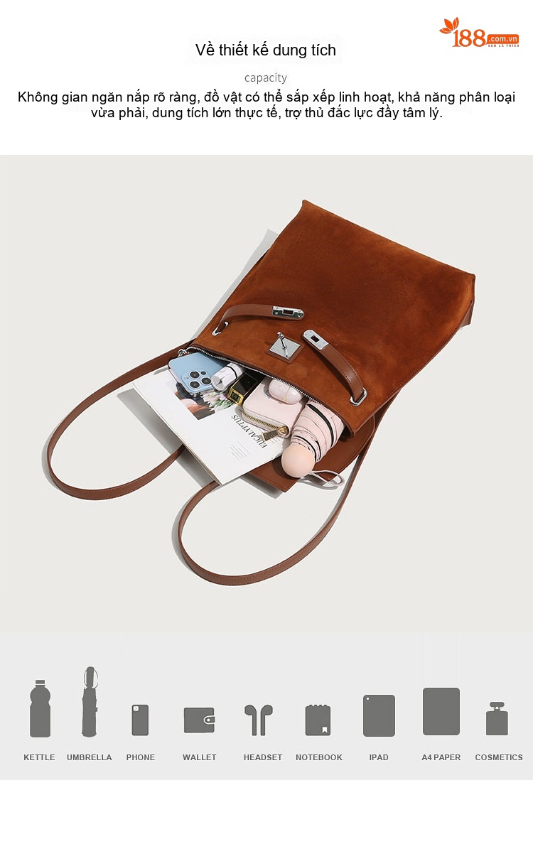 Túi Tote/Balo Nữ Da Mờ Phong Cách Retro Vintage, Túi Đeo Vai/Xách Tay Công Sở, Dung Tích Lớn Màu Nâu, Đen chi tiết 6