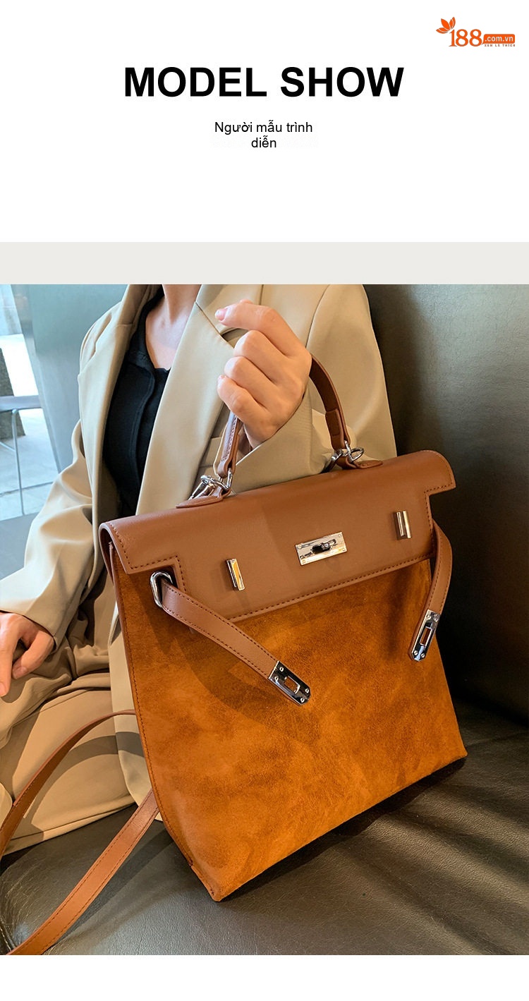 Túi Tote/Balo Nữ Da Mờ Phong Cách Retro Vintage, Túi Đeo Vai/Xách Tay Công Sở, Dung Tích Lớn Màu Nâu, Đen chi tiết 7