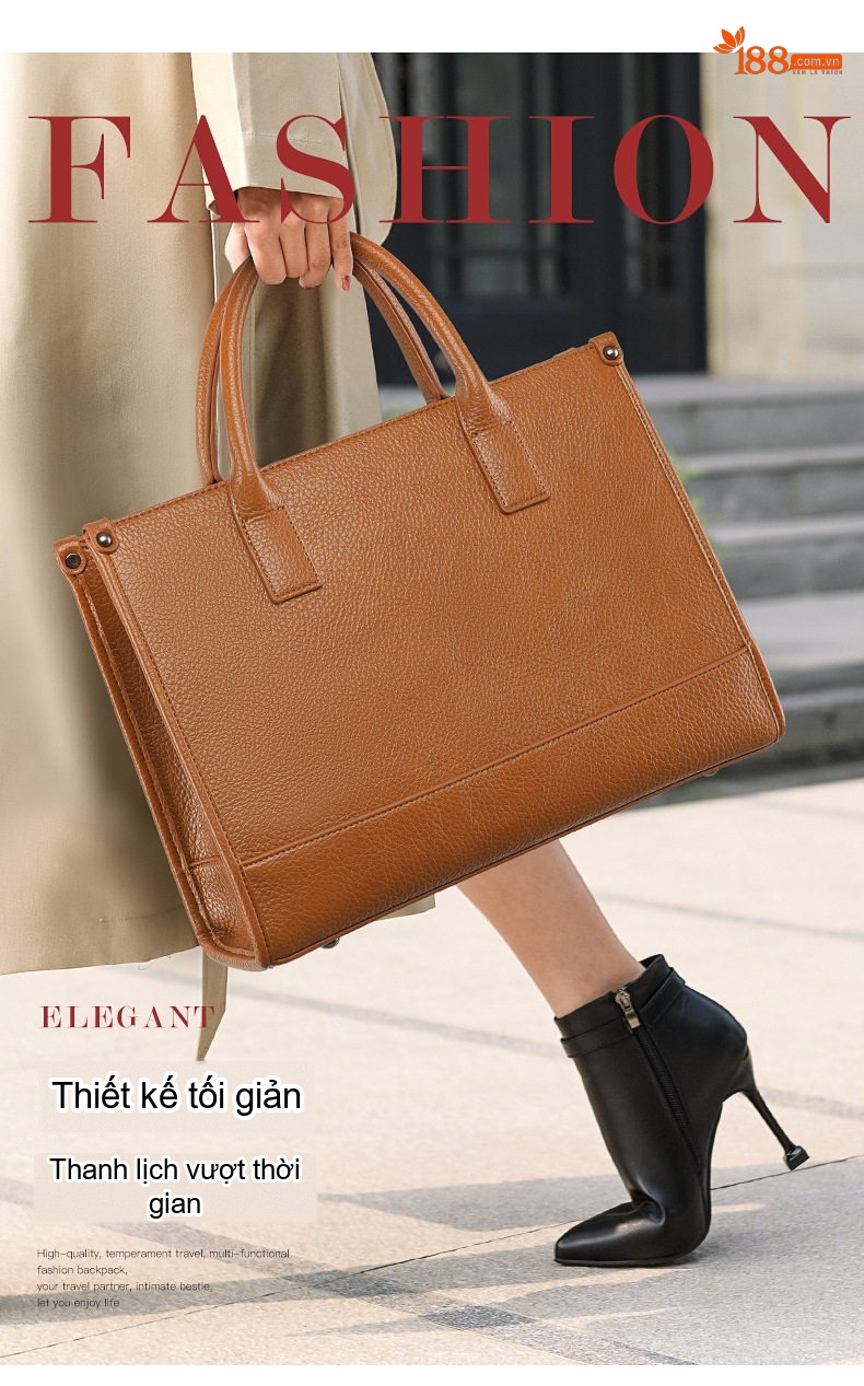 Túi Tote Da Bề Mặt Nhám Đựng Laptop Công Sở Sức Chứa Lớn Kèm Túi Nhỏ Màu Nâu, Đen chi tiết 2