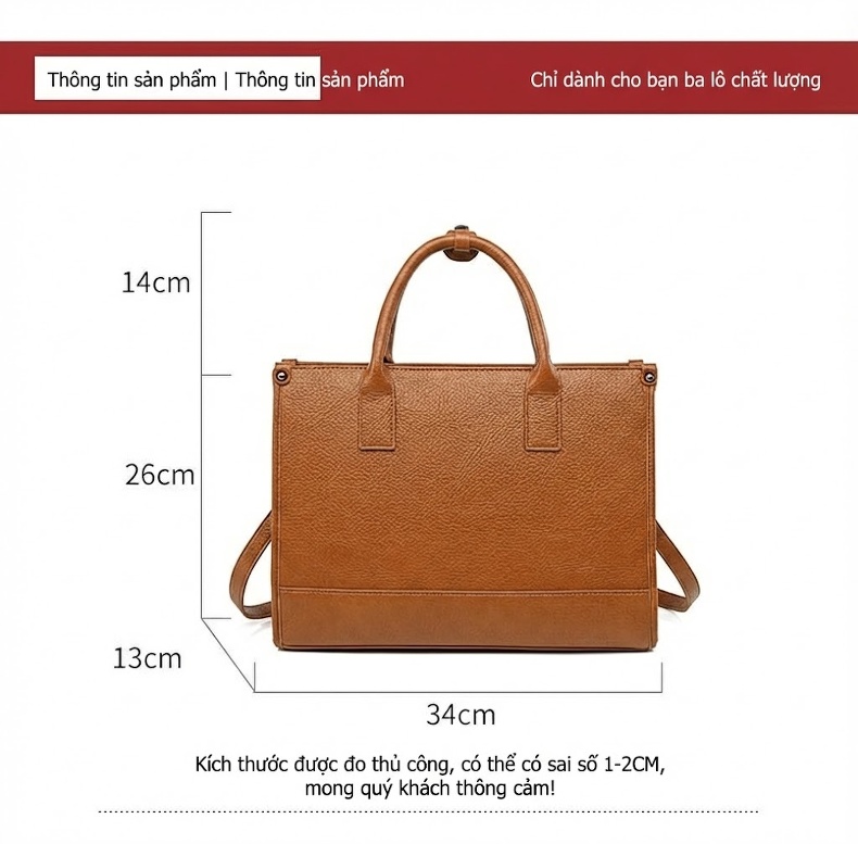 Túi Tote Da Bề Mặt Nhám Đựng Laptop Công Sở Sức Chứa Lớn Kèm Túi Nhỏ Màu Nâu, Đen chi tiết 3