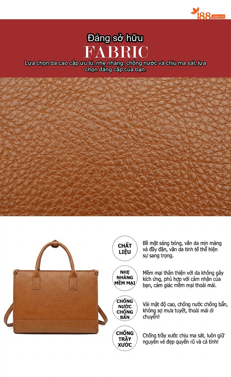 Túi Tote Da Bề Mặt Nhám Đựng Laptop Công Sở Sức Chứa Lớn Kèm Túi Nhỏ Màu Nâu, Đen chi tiết 7