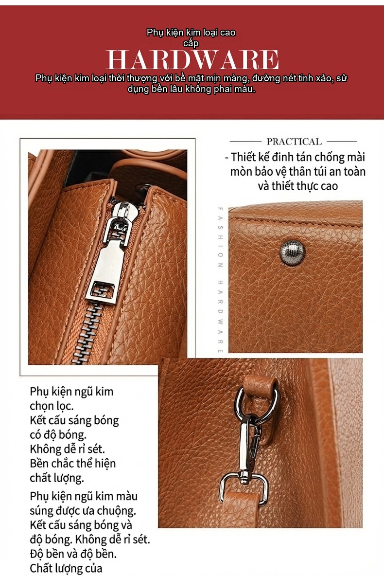 Túi Tote Da Bề Mặt Nhám Đựng Laptop Công Sở Sức Chứa Lớn Kèm Túi Nhỏ Màu Nâu, Đen chi tiết 9