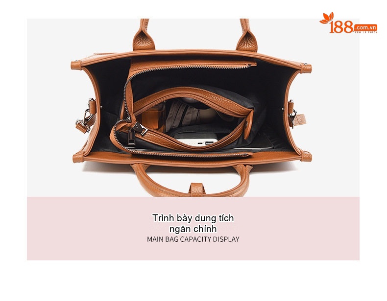 Túi Tote Da Bề Mặt Nhám Đựng Laptop Công Sở Sức Chứa Lớn Kèm Túi Nhỏ Màu Nâu, Đen chi tiết 6