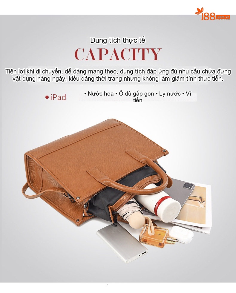 Túi Tote Da Bề Mặt Nhám Đựng Laptop Công Sở Sức Chứa Lớn Kèm Túi Nhỏ Màu Nâu, Đen chi tiết 10