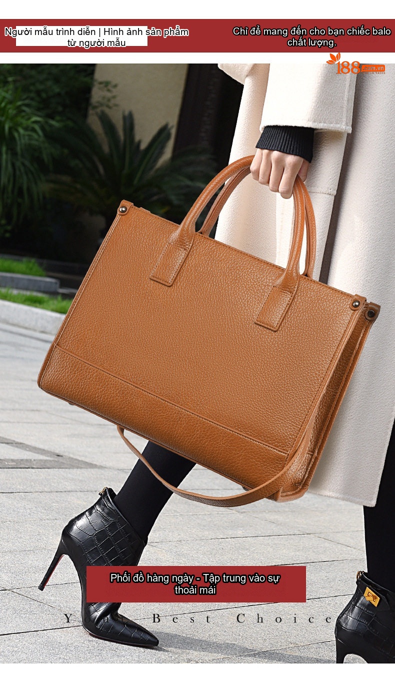 Túi Tote Da Bề Mặt Nhám Đựng Laptop Công Sở Sức Chứa Lớn Kèm Túi Nhỏ Màu Nâu, Đen chi tiết 14