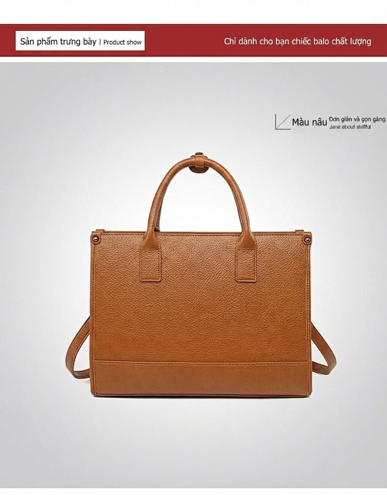 Túi Tote Da Bề Mặt Nhám Đựng Laptop Công Sở Sức Chứa Lớn Kèm Túi Nhỏ Màu Nâu, Đen chi tiết 18