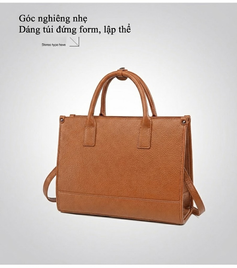 Túi Tote Da Bề Mặt Nhám Đựng Laptop Công Sở Sức Chứa Lớn Kèm Túi Nhỏ Màu Nâu, Đen chi tiết 19