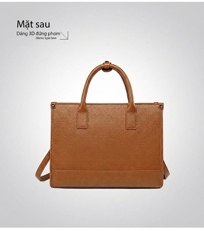 Túi Tote Da Bề Mặt Nhám Đựng Laptop Công Sở Sức Chứa Lớn Kèm Túi Nhỏ Màu Nâu, Đen chi tiết 21