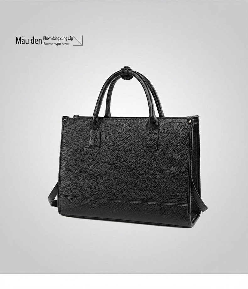 Túi Tote Da Bề Mặt Nhám Đựng Laptop Công Sở Sức Chứa Lớn Kèm Túi Nhỏ Màu Nâu, Đen chi tiết 23