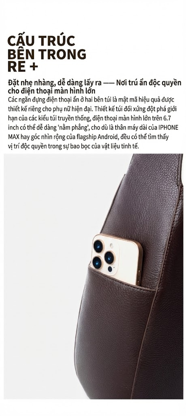 Túi Tote Da Bò Cao Cấp, Túi Đeo Vai Nữ Da Thật Lớn, Túi Trăng Lưỡi Liềm Đi Làm Màu Nâu, Đen chi tiết 15