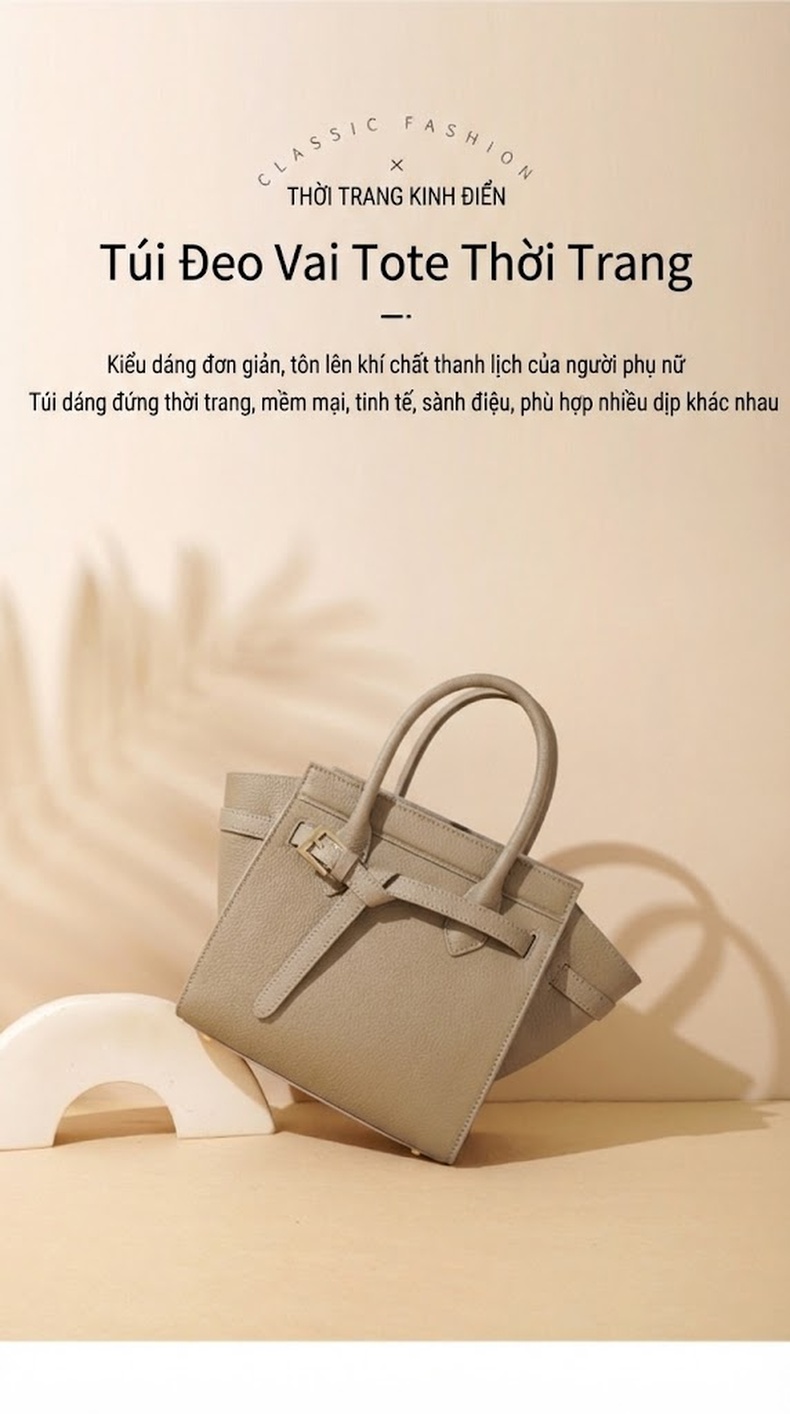 Túi Tote Da Bò Cỡ Lớn Đựng Tài Liệu Công Sở Quai Xách Tay Màu Đen, Nâu, Xám, Kem chi tiết 2