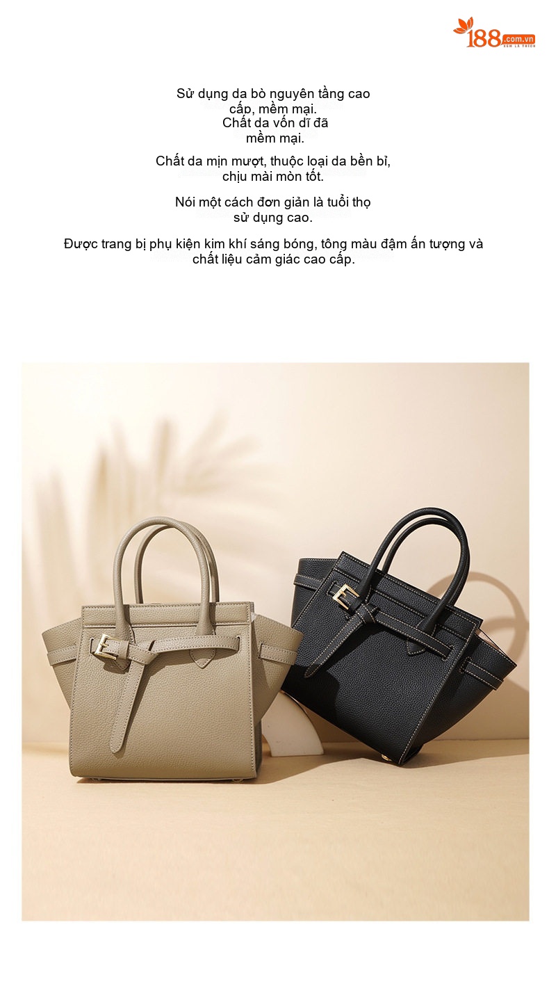 Túi Tote Da Bò Cỡ Lớn Đựng Tài Liệu Công Sở Quai Xách Tay Màu Đen, Nâu, Xám, Kem chi tiết 3