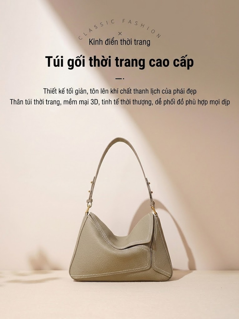 Túi Tote Da Bò Đeo Vai Đeo Chéo Màu Xám chi tiết 2