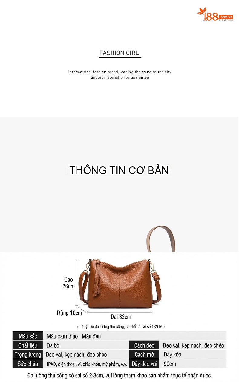 Túi Tote Da Bò Đeo Vai/Đeo Chéo Phong Cách Hobo Màu Nâu chi tiết 15