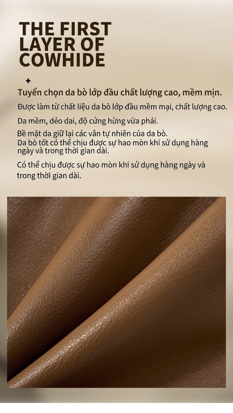 Túi Tote Da Bò Đeo Vai/Đeo Chéo Phong Cách Hobo Màu Nâu chi tiết 17