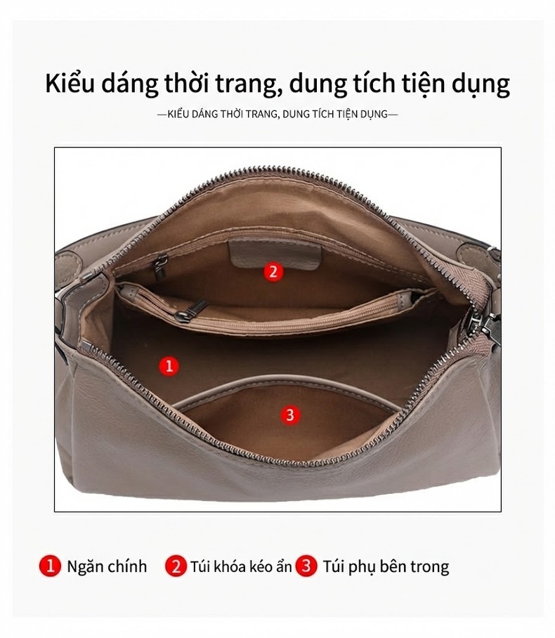 Túi Tote Da Bò Đeo Vai Đeo Chéo Phong Cách Thời Trang Màu Xám chi tiết 7