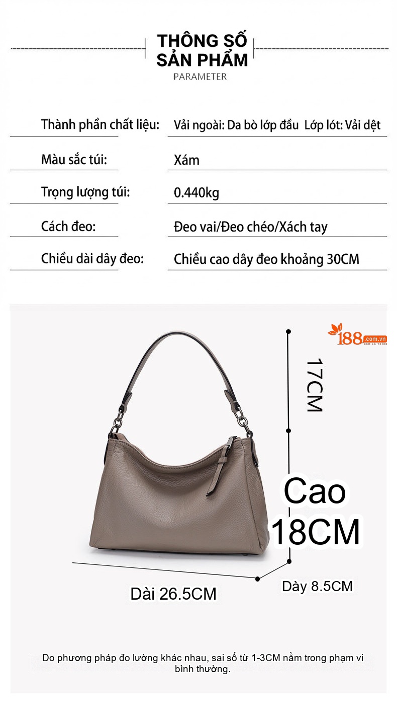 Túi Tote Da Bò Đeo Vai Đeo Chéo Phong Cách Thời Trang Màu Xám chi tiết 5