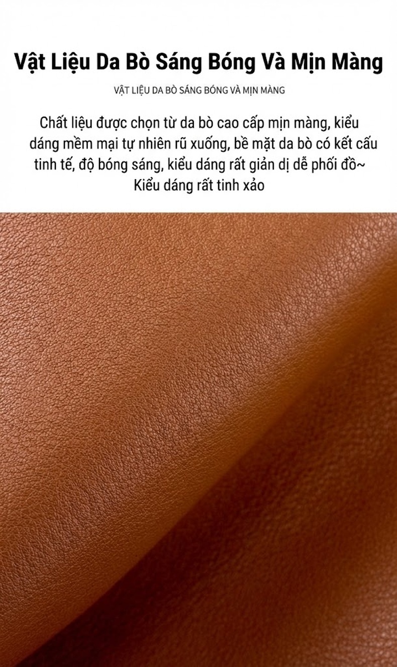 Túi Tote Da Bò Đeo Vai Đeo Chéo Phong Cách Tối Giản Sức Chứa Lớn Màu Nâu chi tiết 5