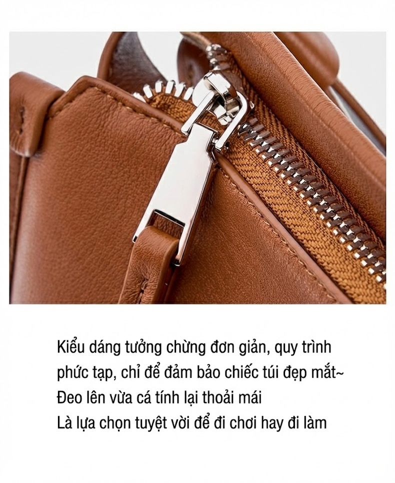 Túi Tote Da Bò Đeo Vai Đeo Chéo Phong Cách Tối Giản Sức Chứa Lớn Màu Nâu chi tiết 23