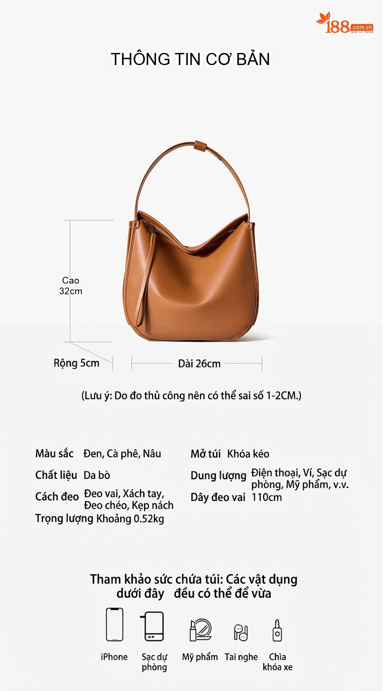 Túi Tote Da Bò Đeo Vai Đeo Chéo Phong Cách Tối Giản Sức Chứa Lớn Màu Nâu chi tiết 8