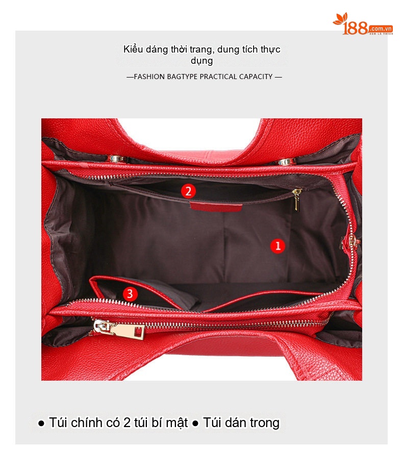 Túi Tote Da Bò Dung Tích Lớn Thời Trang Đeo Vai Màu Đỏ chi tiết 4