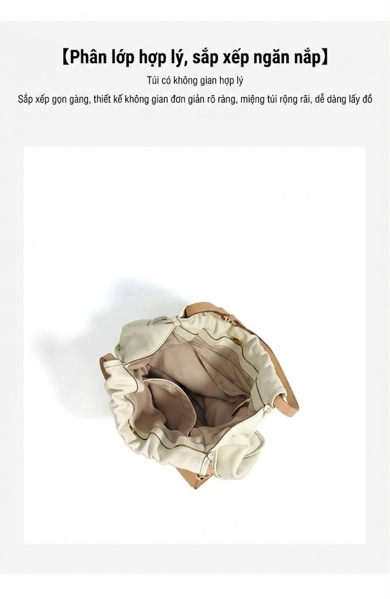 Túi Tote Da Bò Hobo Nữ Thiết Kế Nhỏ Gọn Cao Cấp Đựng Được Nhiều Đồ Màu Trắng, Xanh chi tiết 9