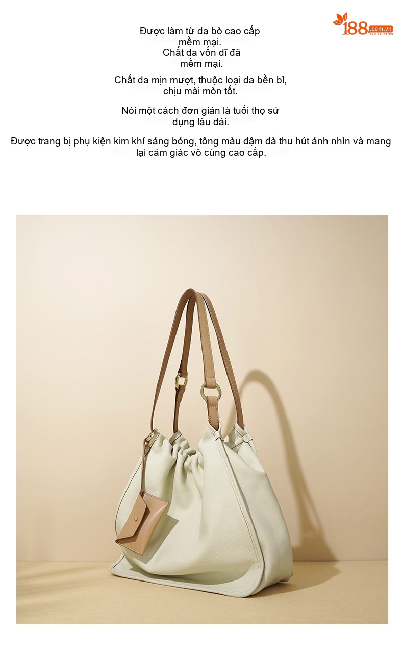 Túi Tote Da Bò Hobo Nữ Thiết Kế Nhỏ Gọn Cao Cấp Đựng Được Nhiều Đồ Màu Trắng, Xanh chi tiết 3