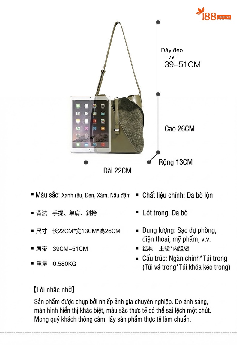 Túi Tote Da Bò Lớn Cao Cấp Phong Cách Retro Đeo Vai/Đeo Chéo Màu Đen, Nâu, Xám, Xanh... chi tiết 7
