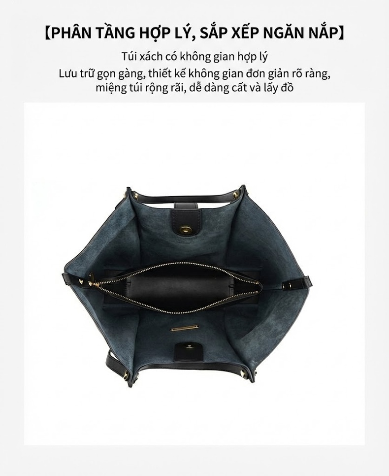 Túi Tote Da Bò Lớn Đựng Vừa A4 Đeo Vai Đi Làm Màu Nâu chi tiết 7