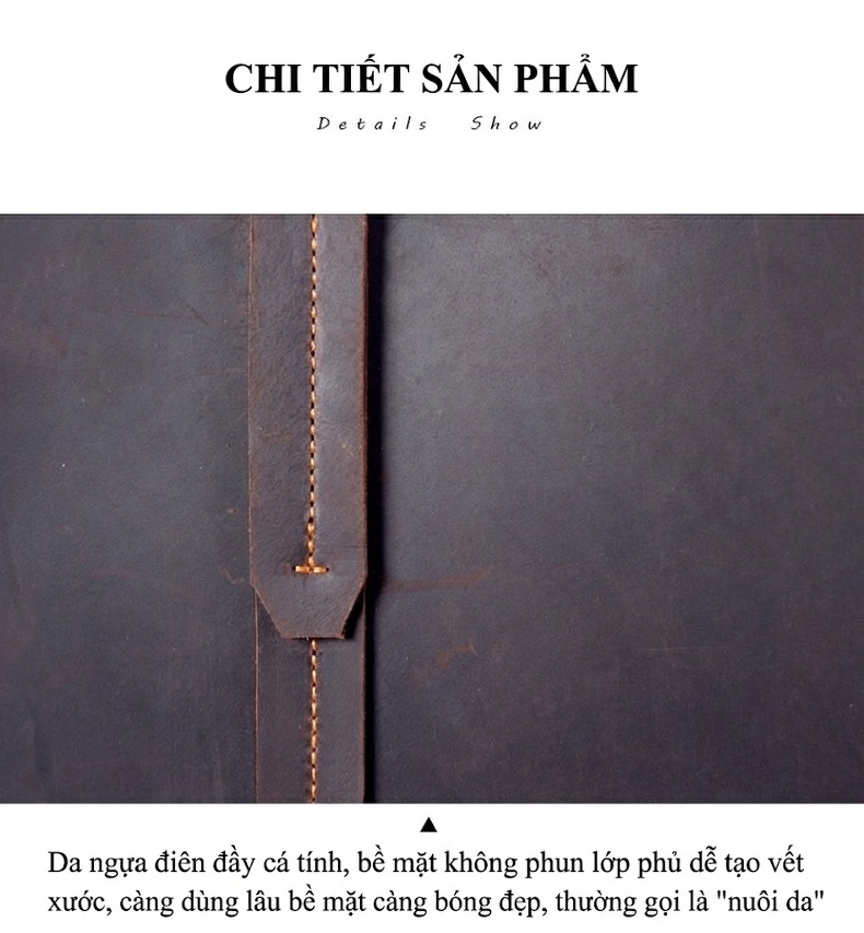 Túi Tote Da Bò Mad Horse Thủ Công Vintage Đeo Vai, Đeo Chéo, Xách Tay Màu Nâu chi tiết 16