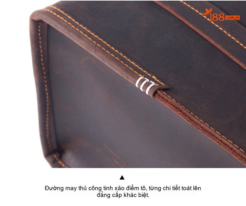 Túi Tote Da Bò Mad Horse Thủ Công Vintage Đeo Vai, Đeo Chéo, Xách Tay Màu Nâu chi tiết 18
