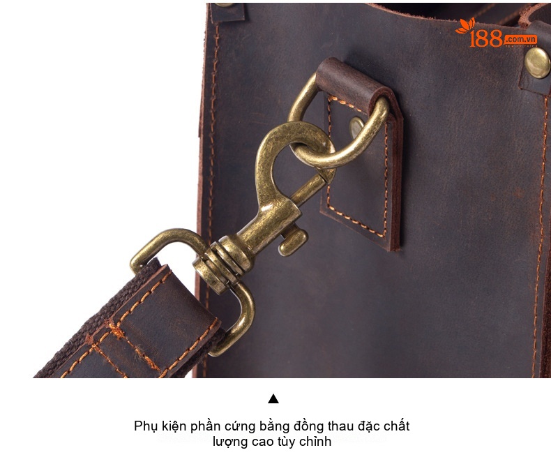 Túi Tote Da Bò Mad Horse Thủ Công Vintage Đeo Vai, Đeo Chéo, Xách Tay Màu Nâu chi tiết 19