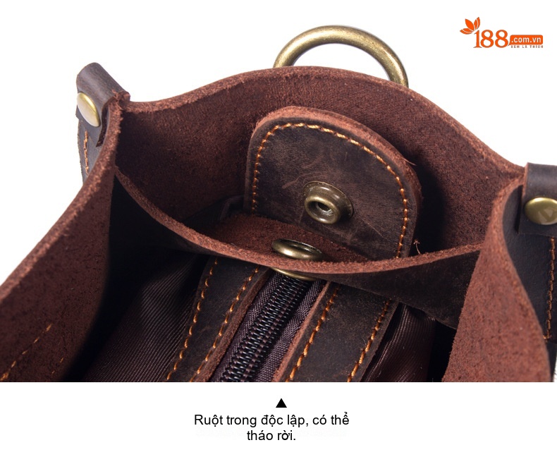 Túi Tote Da Bò Mad Horse Thủ Công Vintage Đeo Vai, Đeo Chéo, Xách Tay Màu Nâu chi tiết 25