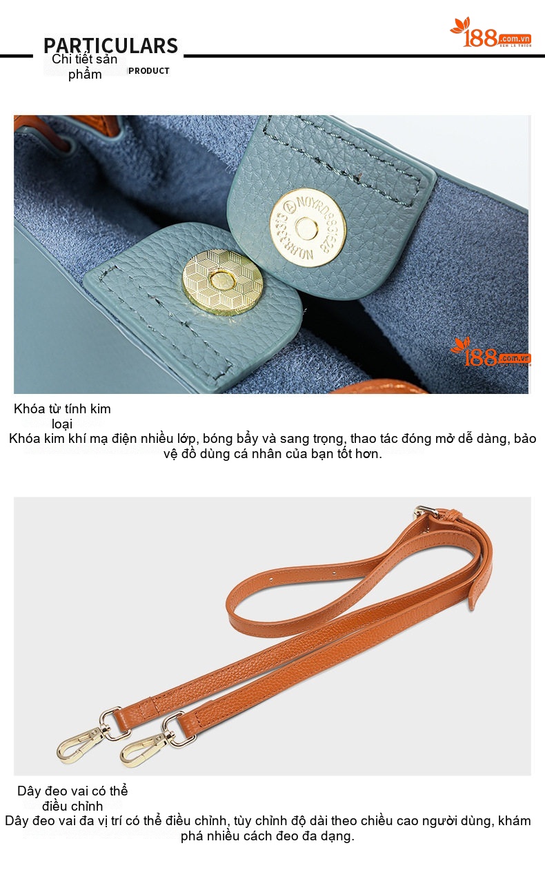 Túi Tote Da Bò Mẹ Con Công Sở Lớn Đeo Chéo Đựng Tài Liệu Màu Xám, Xanh chi tiết 30