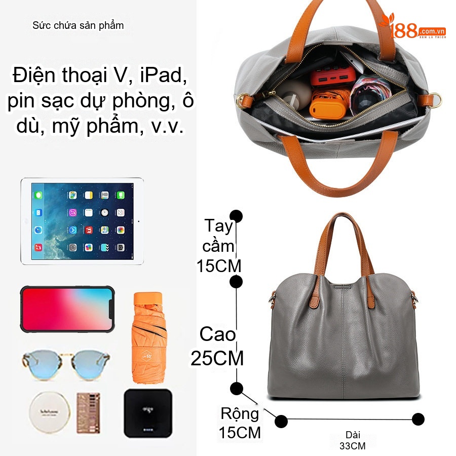 Túi Tote Da Bò Mẹ Con Công Sở Lớn Đeo Chéo Đựng Tài Liệu Màu Xám, Xanh