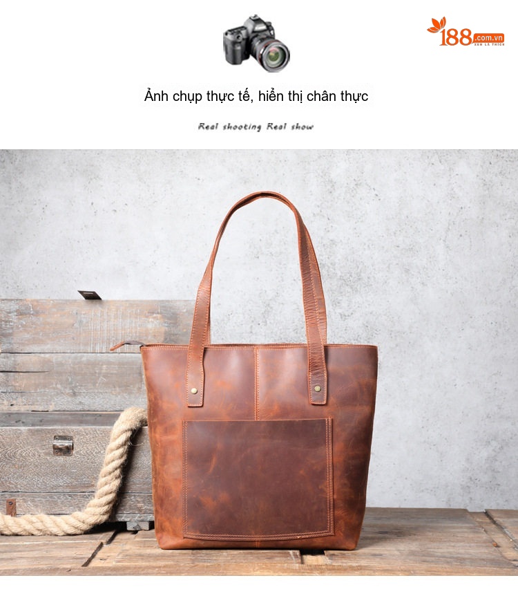 Túi Tote Da Bò Mộc Vintage Đeo Vai Phong Cách Âu Mỹ chi tiết 3