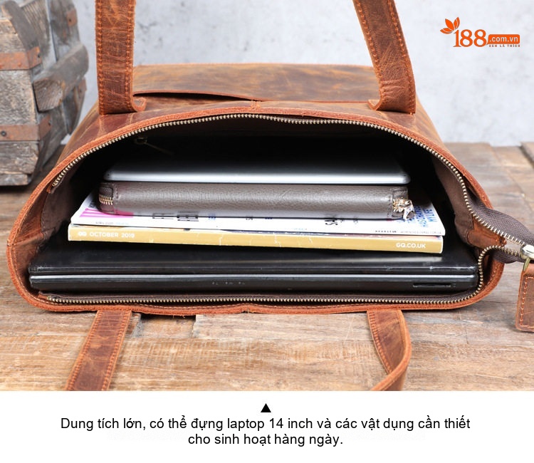 Túi Tote Da Bò Mộc Vintage Đeo Vai Phong Cách Âu Mỹ chi tiết 11