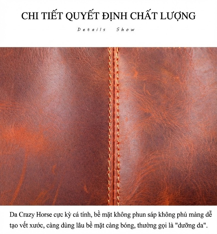Túi Tote Da Bò Mộc Vintage Đeo Vai Phong Cách Âu Mỹ chi tiết 12