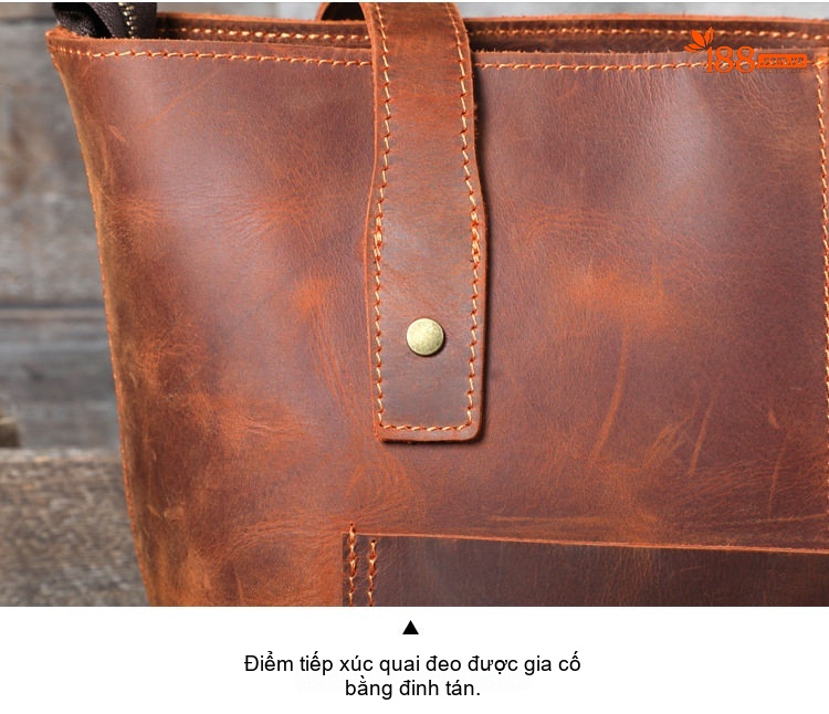 Túi Tote Da Bò Mộc Vintage Đeo Vai Phong Cách Âu Mỹ chi tiết 13