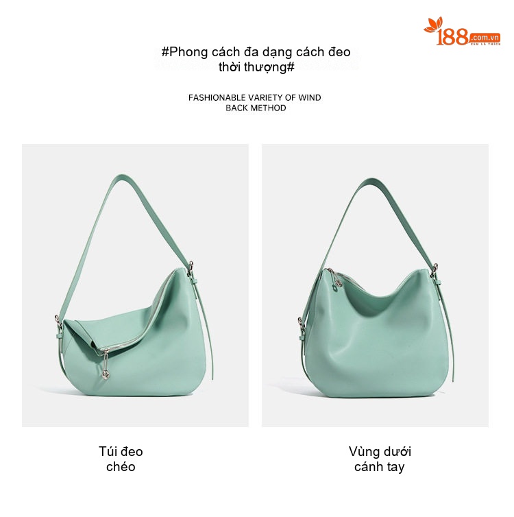 Túi Tote Da Bò Nữ Cỡ Lớn Chất Lượng Cao Đeo Vai, Đeo Chéo Màu Xanh Bạc Hà, Trắng Kem chi tiết 8