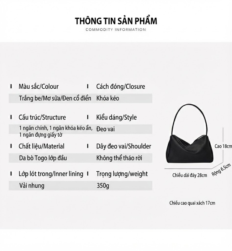 Túi Tote Da Bò Pháp Quai Xách Tay Đeo Vai Nữ Màu Nâu, Trắng chi tiết 25