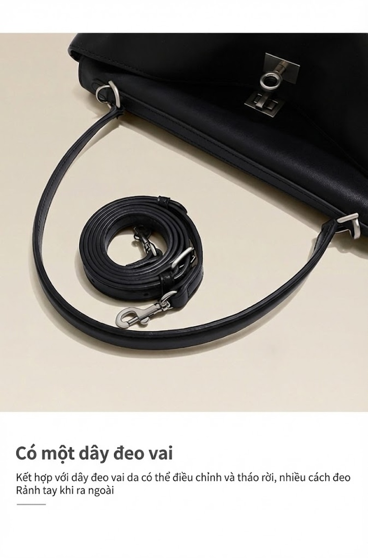 Túi Tote Da Bò Rodeobag Đeo Vai/Xách Tay Phong Cách Lười Biếng 2025 Dung Tích Lớn Màu Đen chi tiết 6