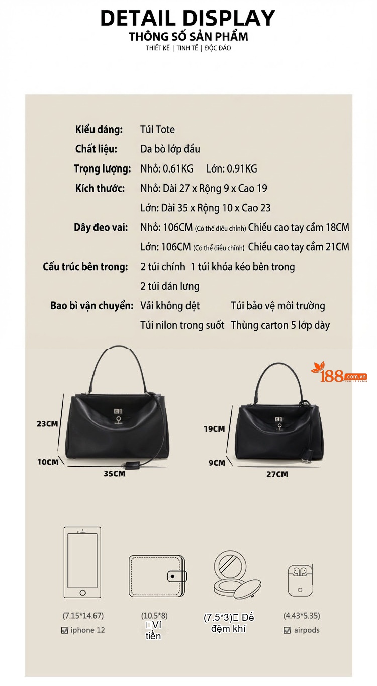 Túi Tote Da Bò Rodeobag Đeo Vai/Xách Tay Phong Cách Lười Biếng 2025 Dung Tích Lớn Màu Đen chi tiết 7