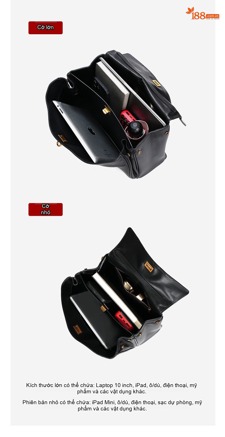 Túi Tote Da Bò Rodeobag Phong Cách Công Sở, Túi Đeo Vai/Đeo Chéo Nữ Dung Tích Lớn Màu Đen chi tiết 5