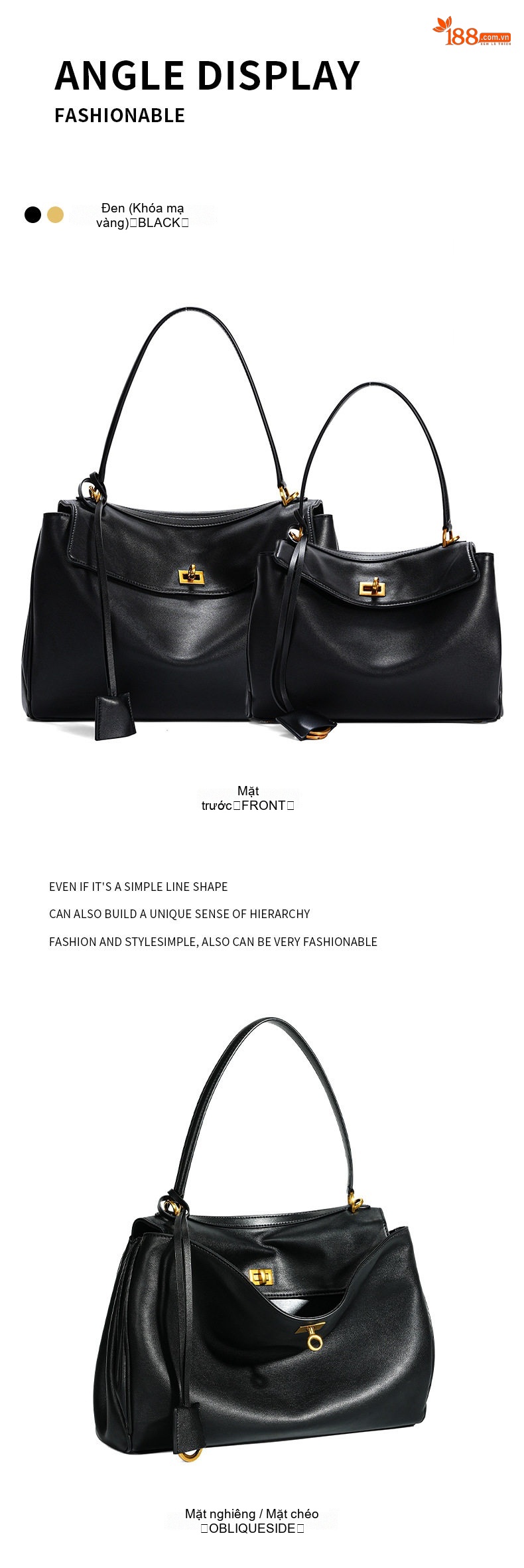 Túi Tote Da Bò Rodeobag Phong Cách Công Sở, Túi Đeo Vai/Đeo Chéo Nữ Dung Tích Lớn Màu Đen chi tiết 17